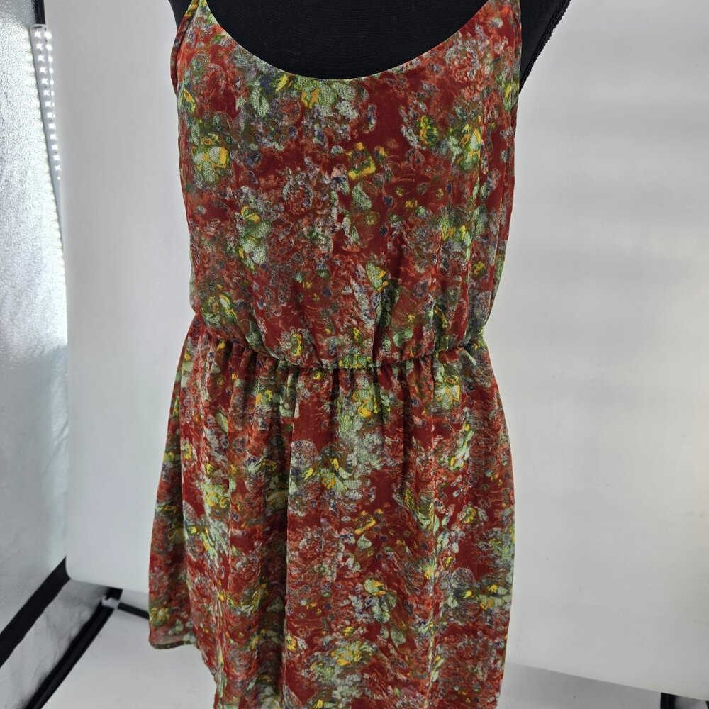 Lush Red Floral Scoop Neck Open Back Lined Hi-Lo Dress Large
